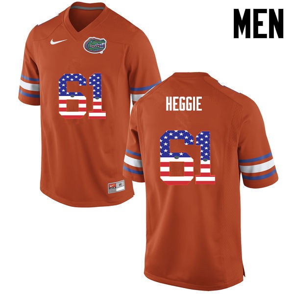 Florida Gators Men #61 Brett Heggie College Football USA Flag Fashion Orange